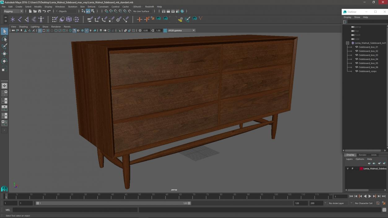 Lenia Walnut Sideboard 3D