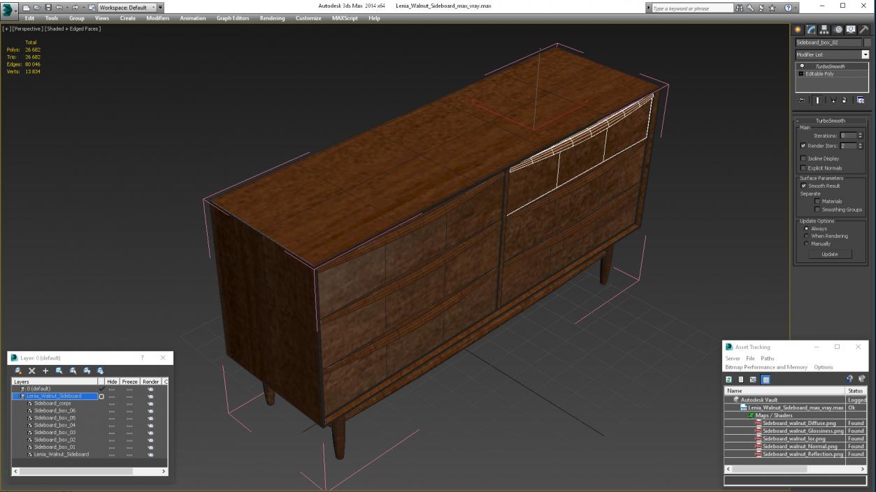 Lenia Walnut Sideboard 3D