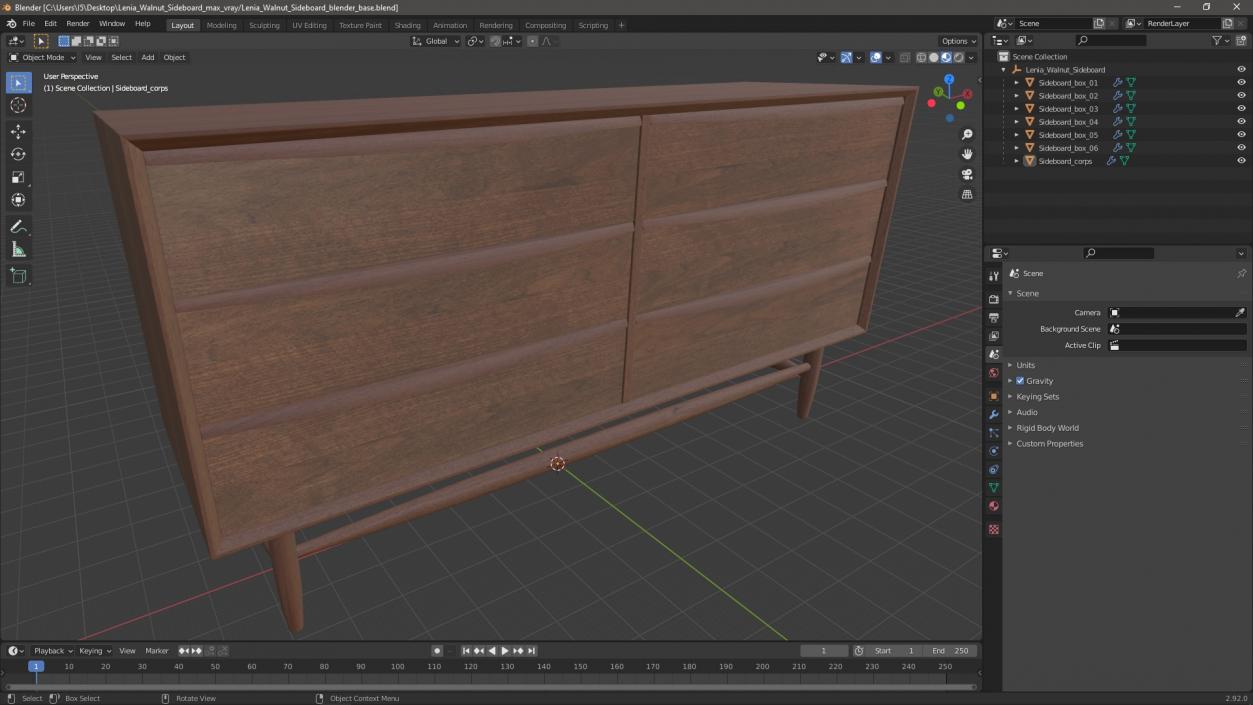 Lenia Walnut Sideboard 3D