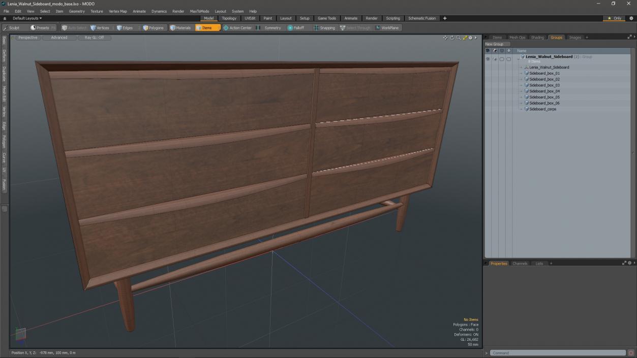 Lenia Walnut Sideboard 3D