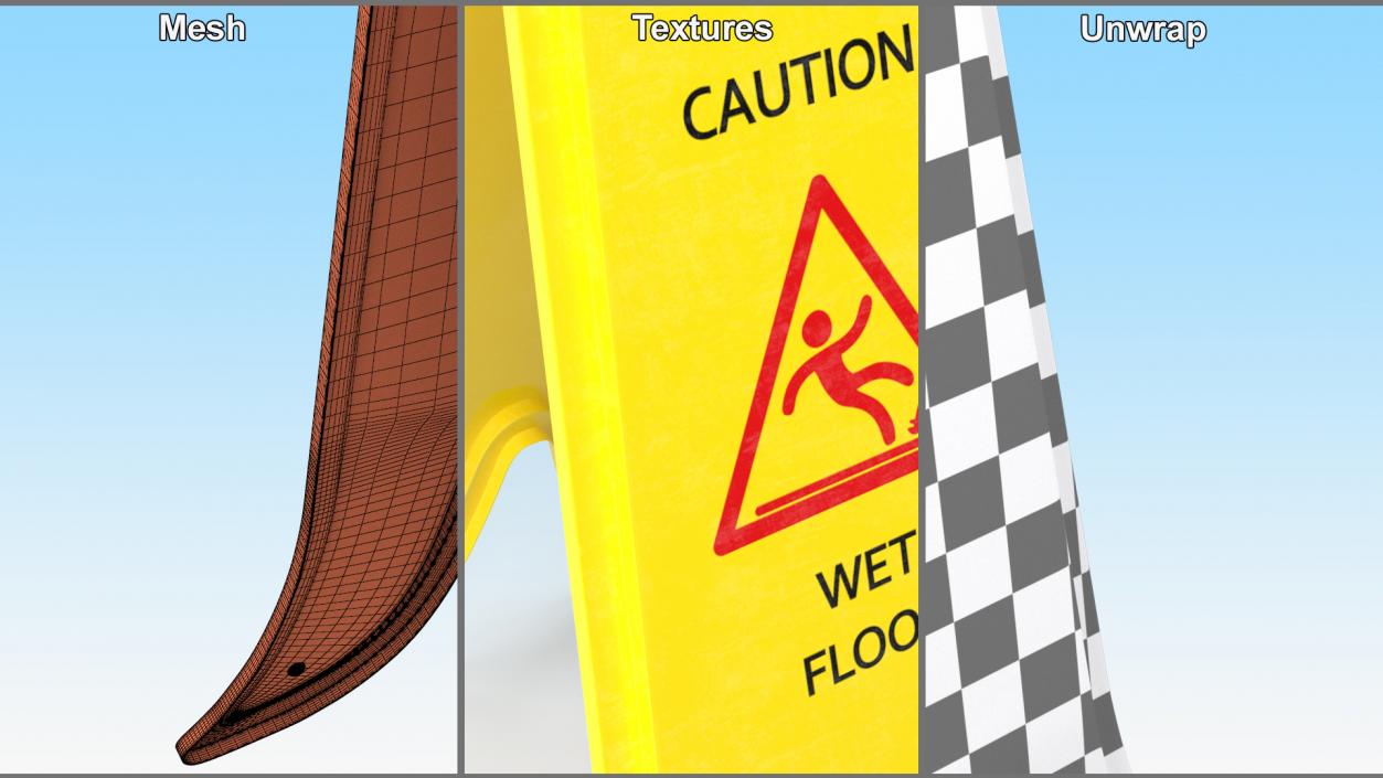 Folding Sign Wet Floor 3D