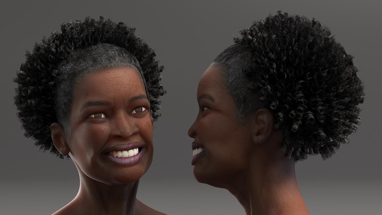 3D model Elderly Afro American Woman Head Smiling