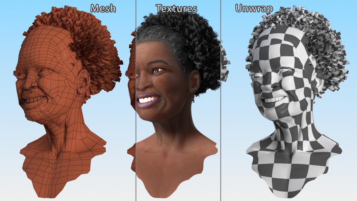 3D model Elderly Afro American Woman Head Smiling