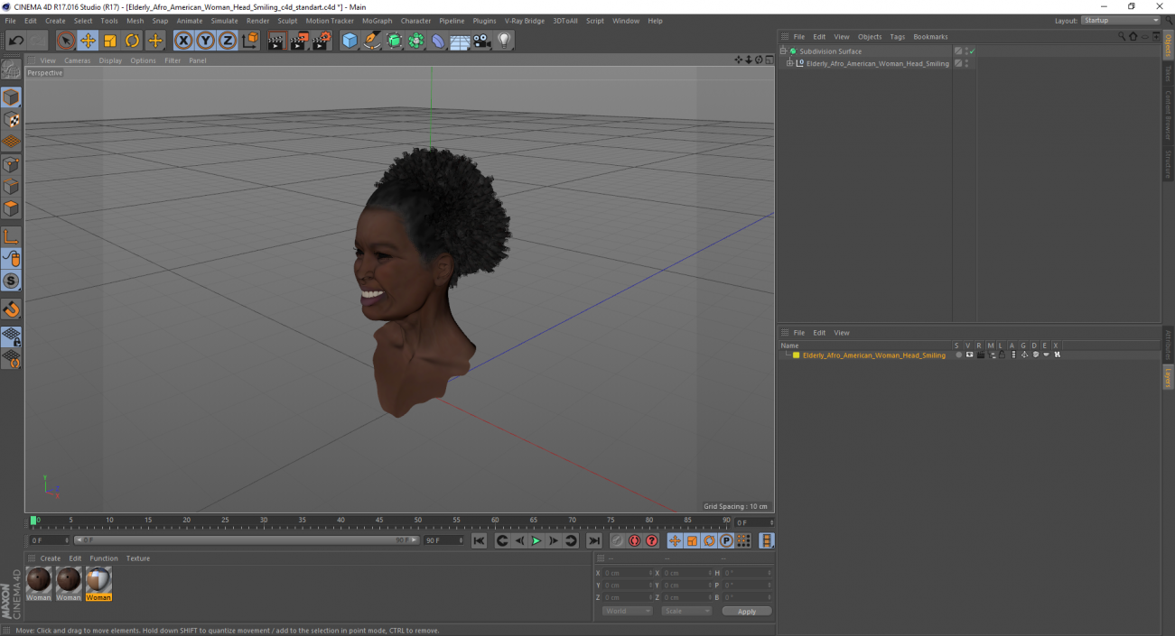 3D model Elderly Afro American Woman Head Smiling