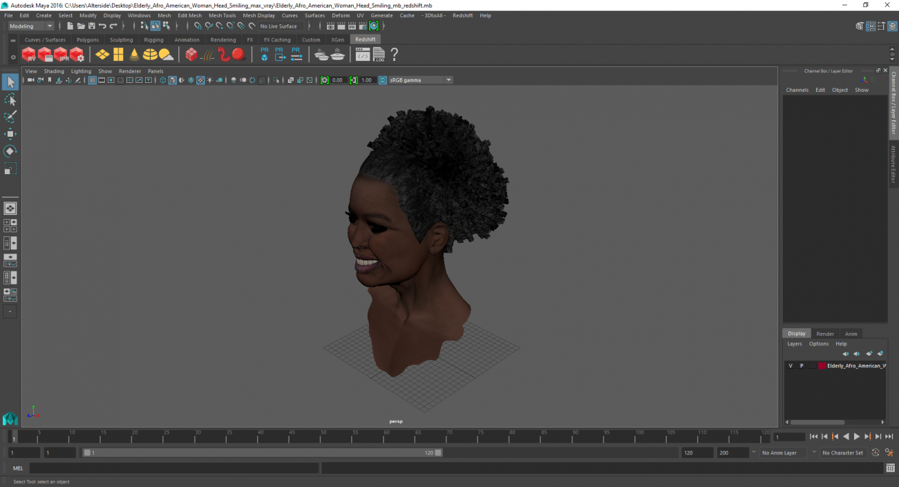 3D model Elderly Afro American Woman Head Smiling