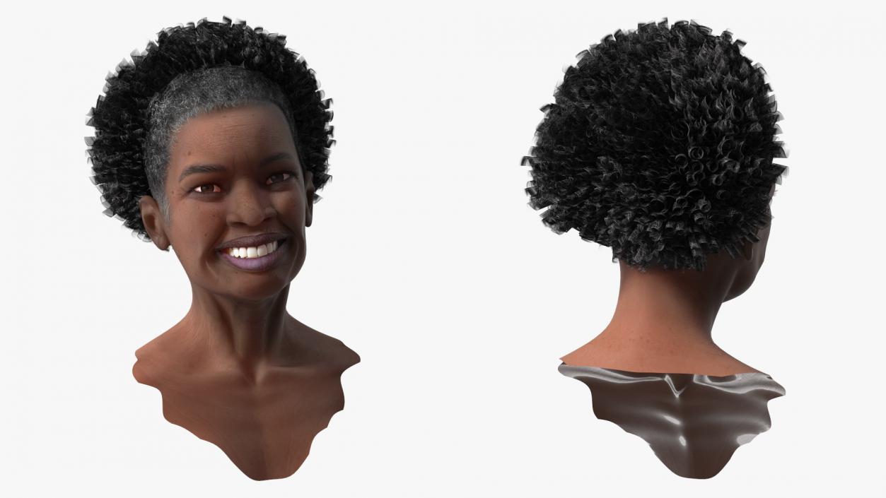 3D model Elderly Afro American Woman Head Smiling