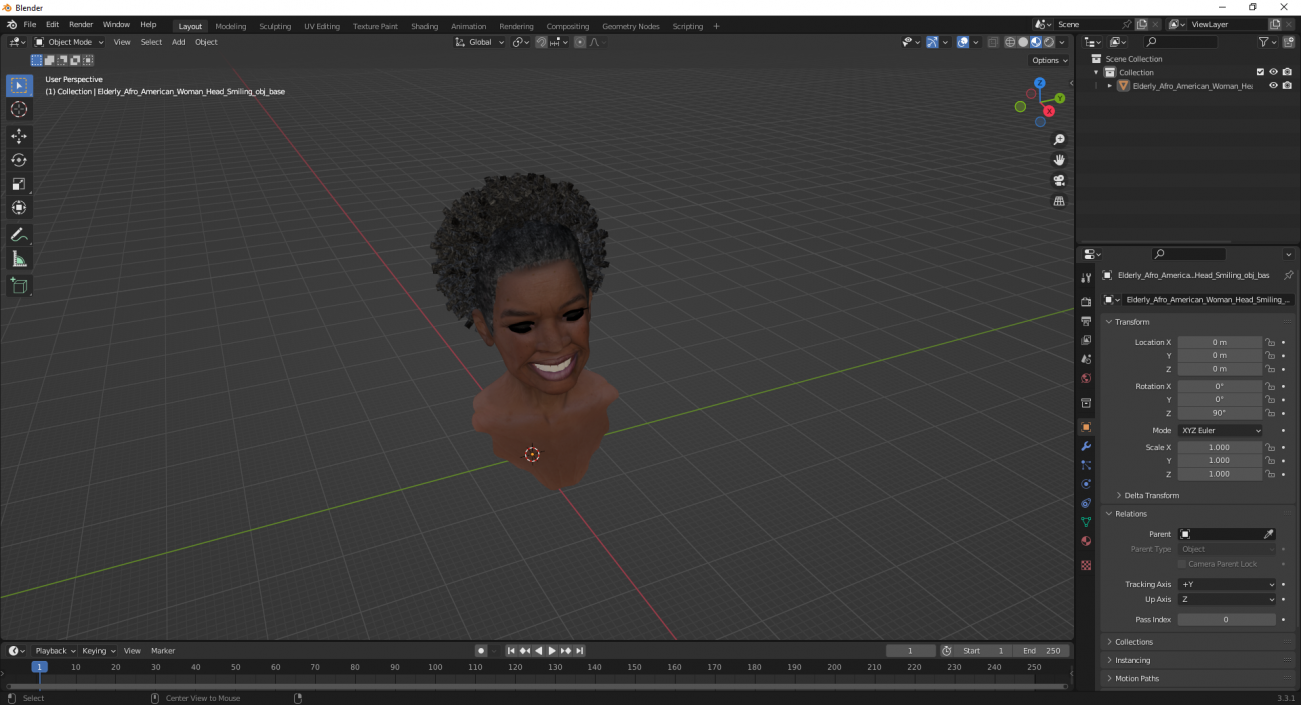 3D model Elderly Afro American Woman Head Smiling