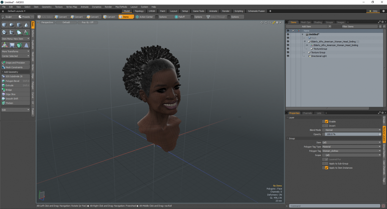 3D model Elderly Afro American Woman Head Smiling