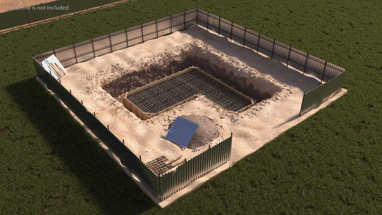 3D Excavation Site with Foundations and Fences model