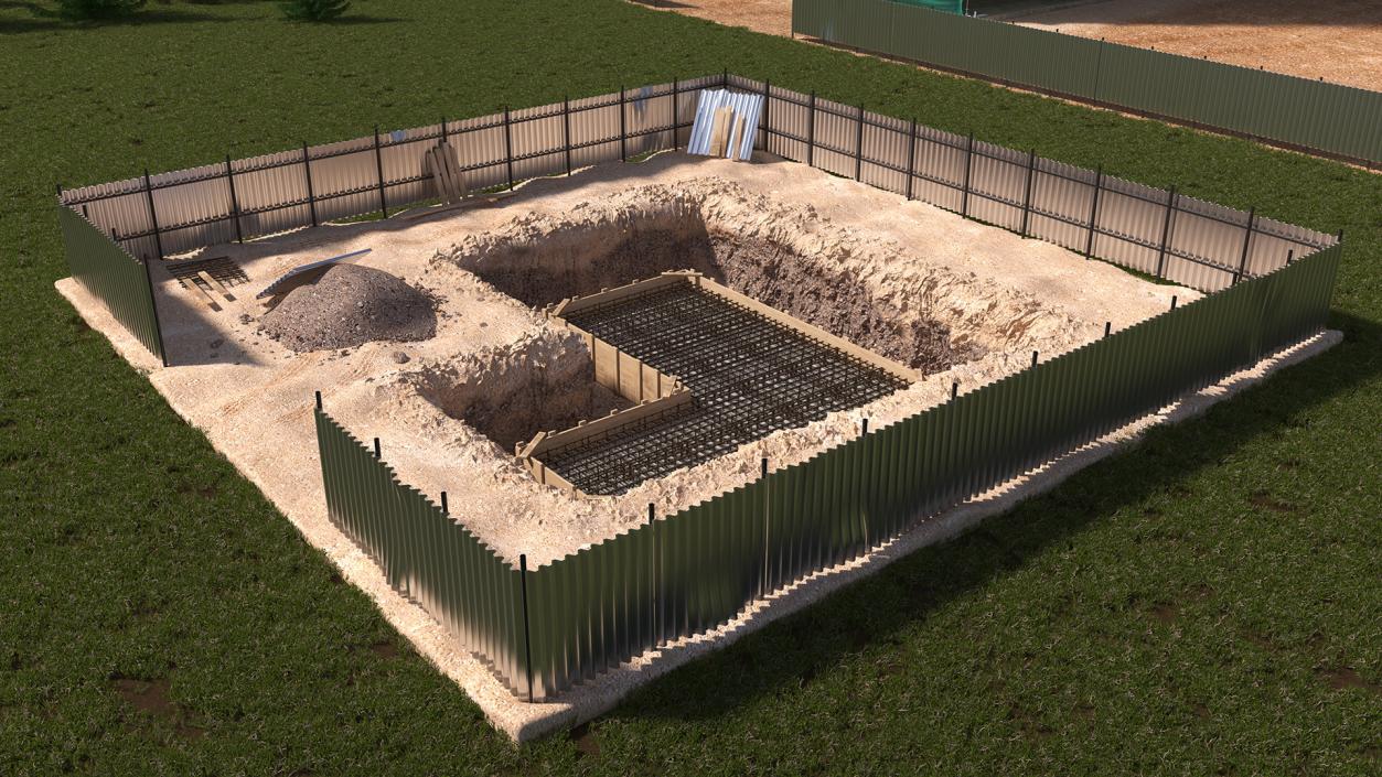 3D Excavation Site with Foundations and Fences model