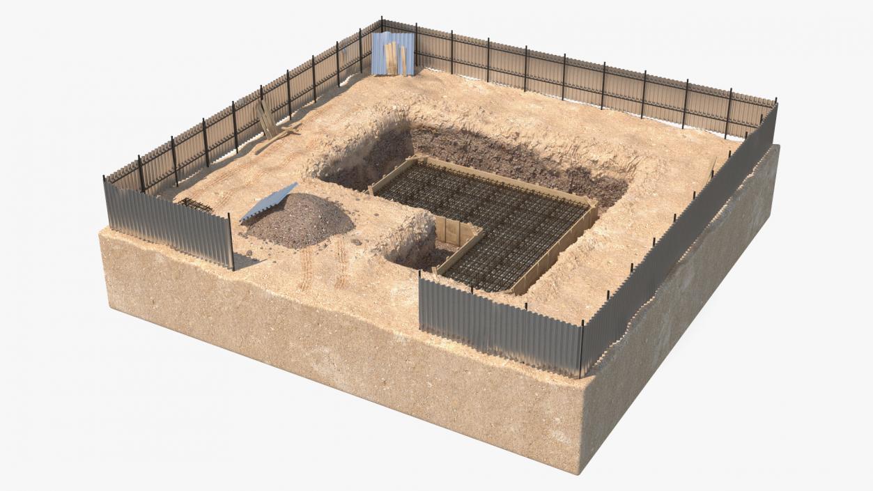 3D Excavation Site with Foundations and Fences model