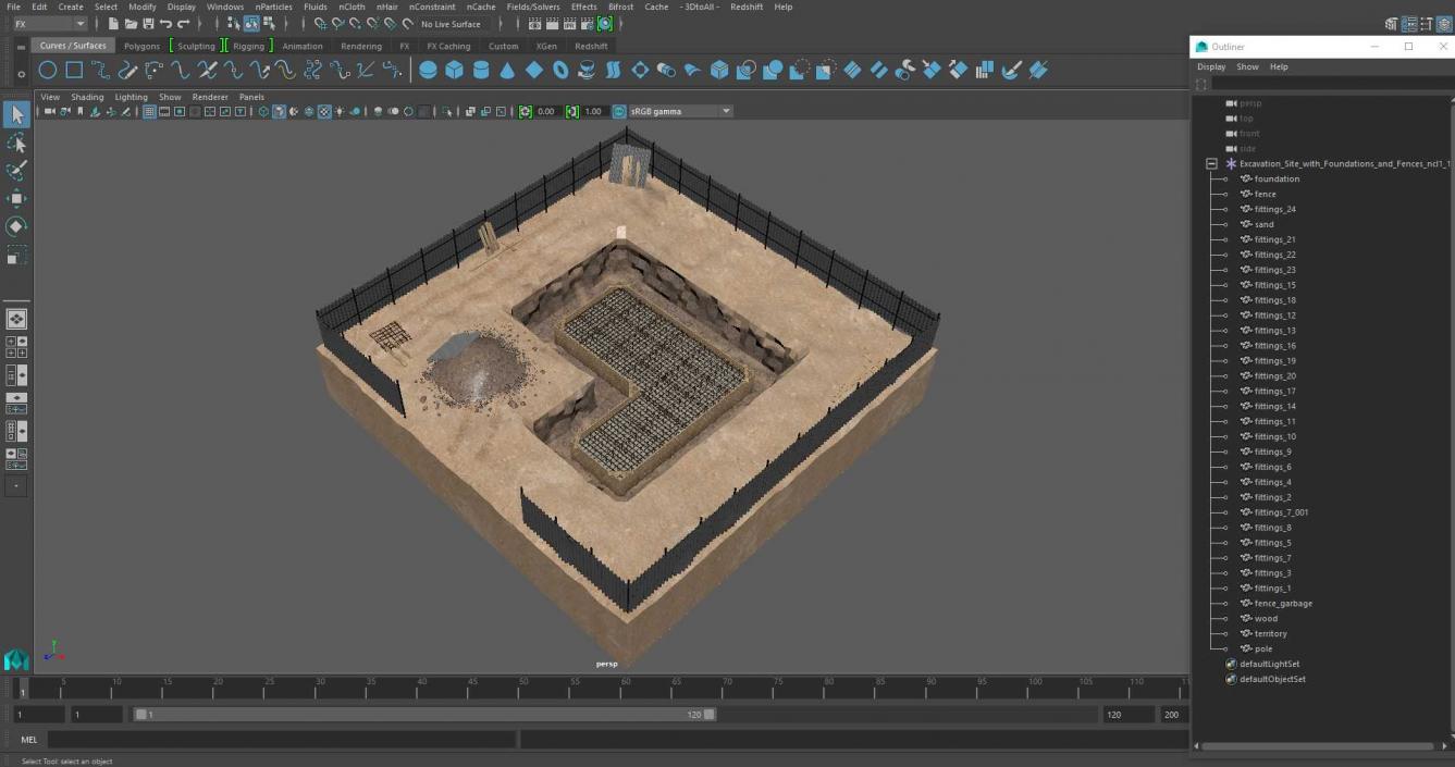 3D Excavation Site with Foundations and Fences model