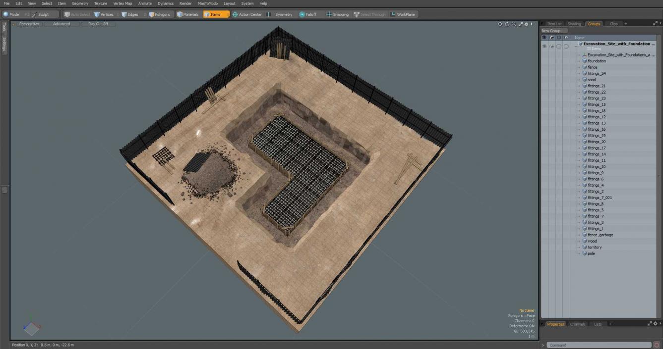 3D Excavation Site with Foundations and Fences model