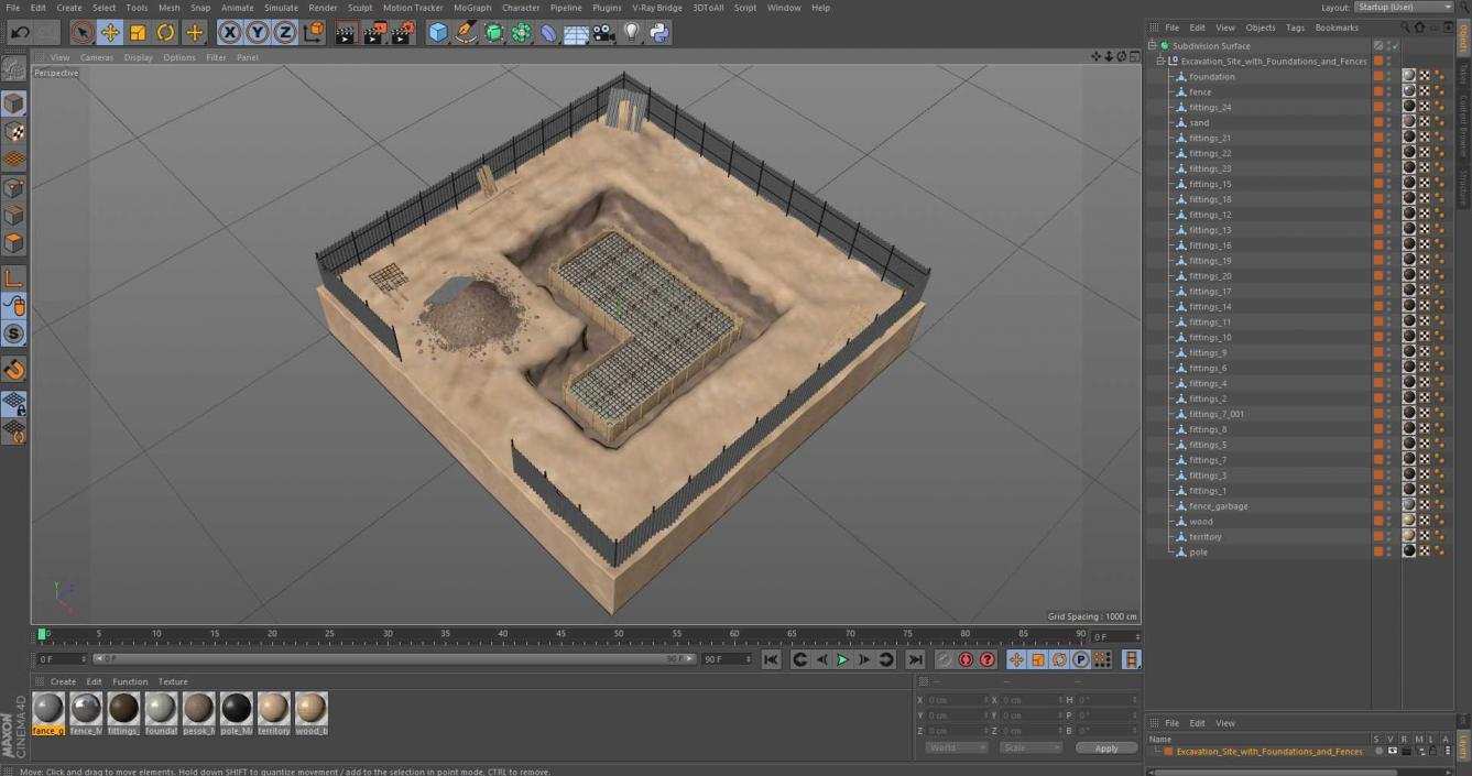 3D Excavation Site with Foundations and Fences model