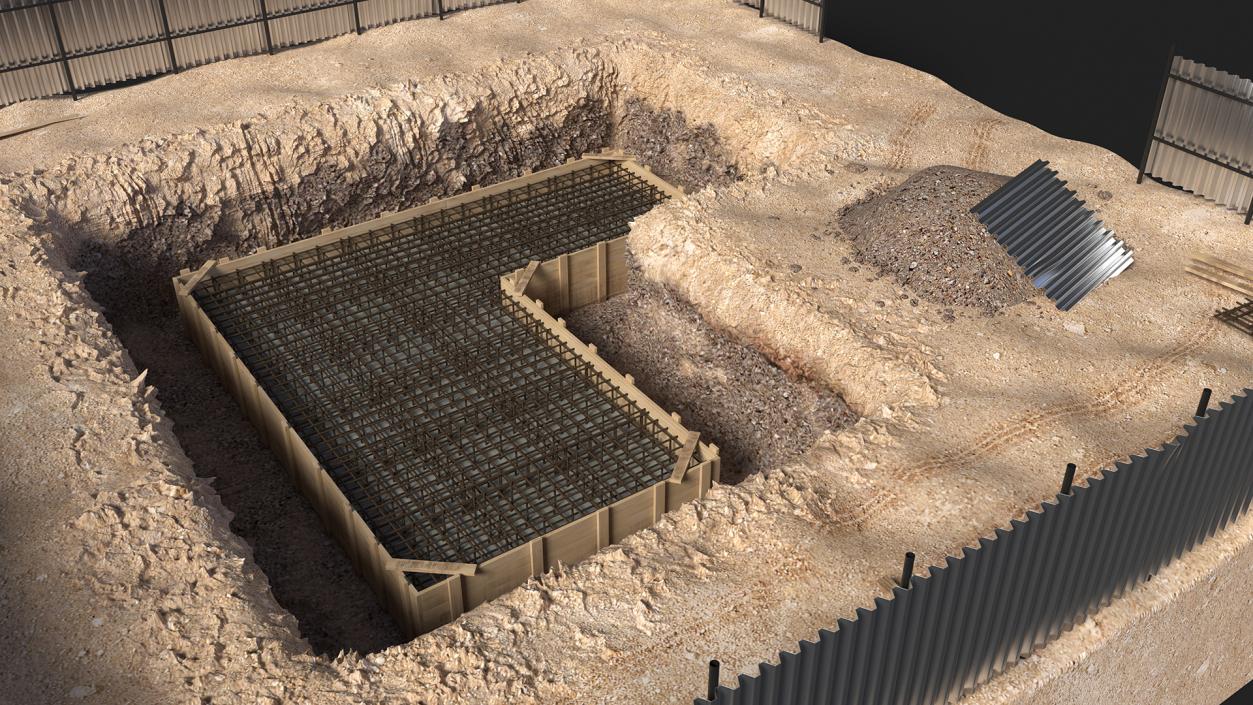 3D Excavation Site with Foundations and Fences model