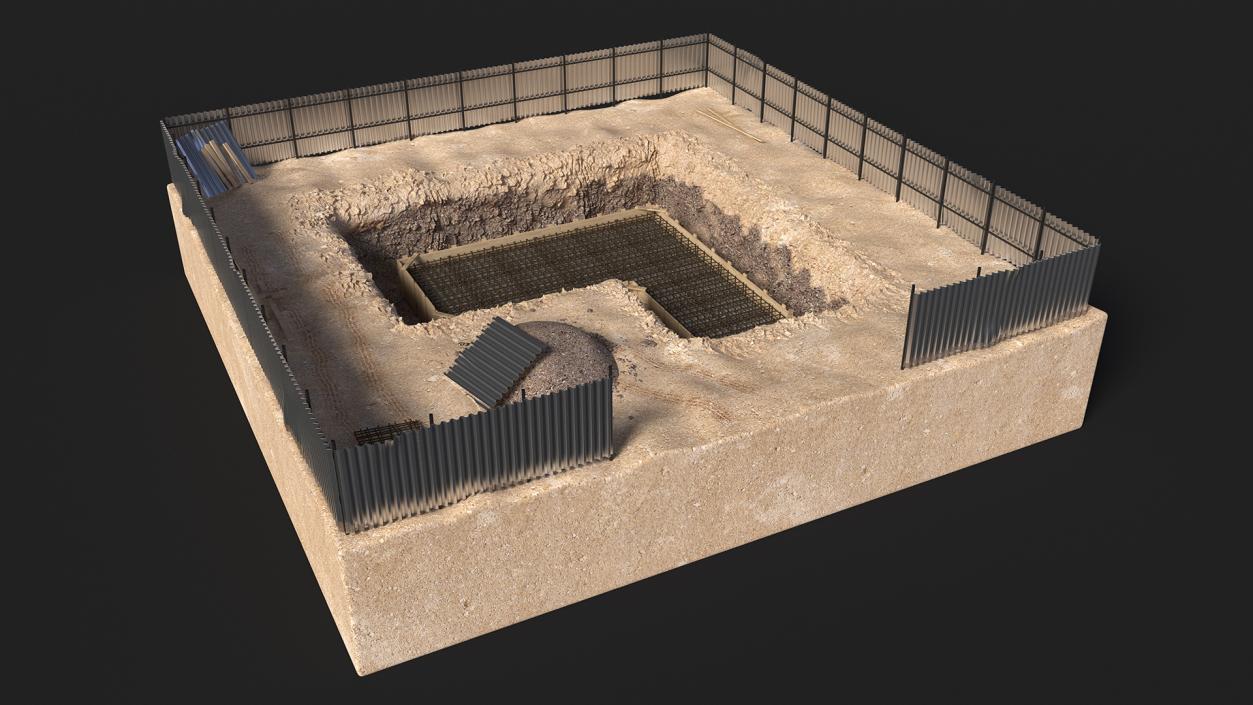 3D Excavation Site with Foundations and Fences model