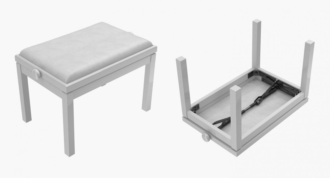 White Piano Bench 3D