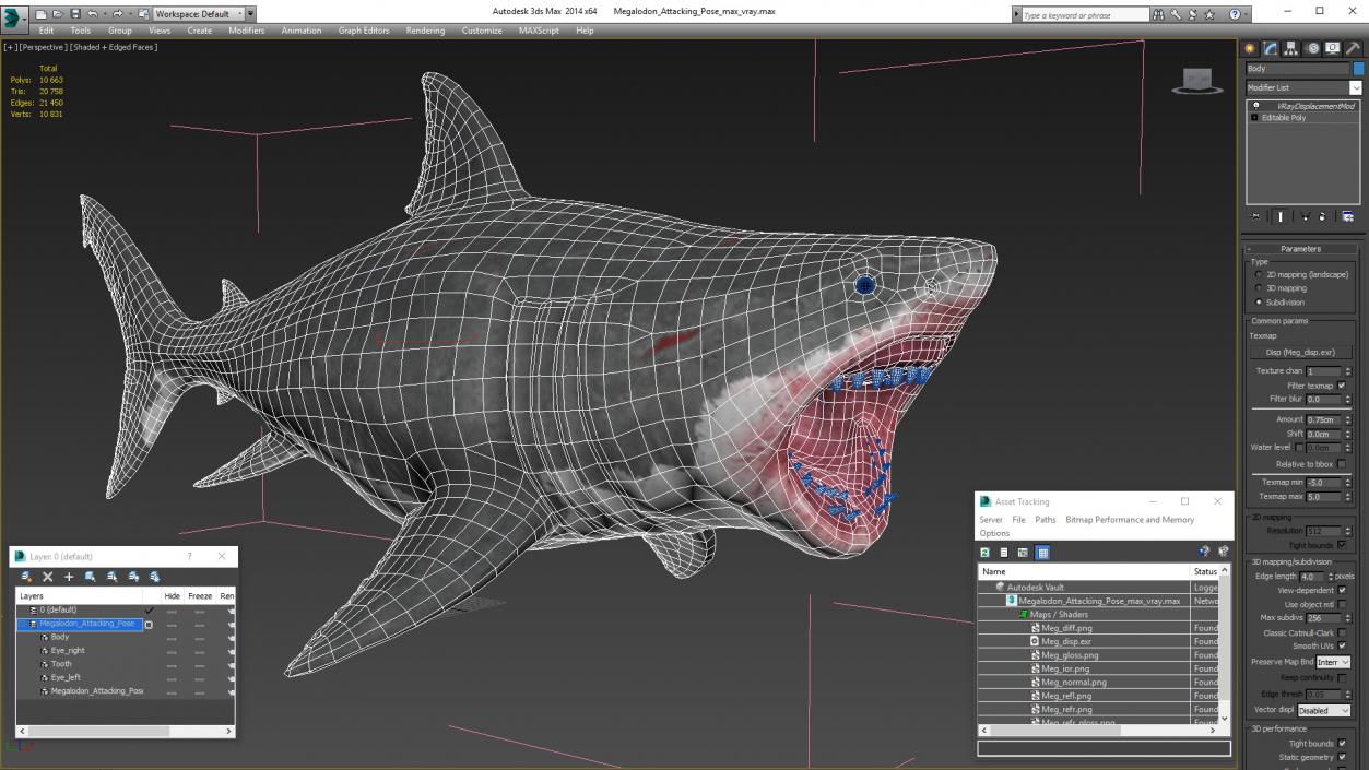 Megalodon Attacking Pose 3D model