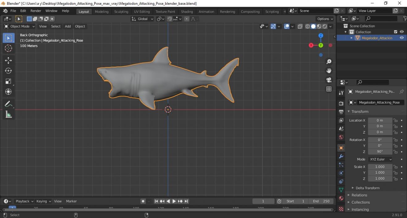 Megalodon Attacking Pose 3D model