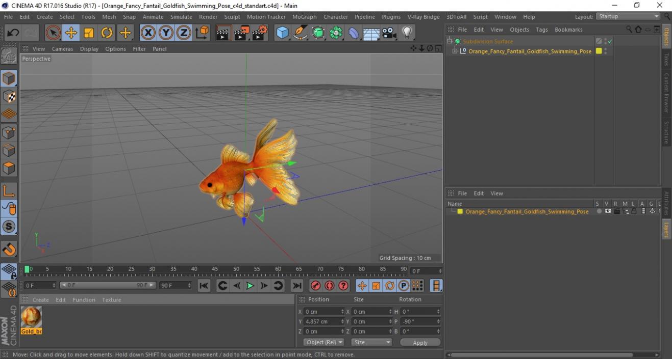 3D Orange Fancy Fantail Goldfish Swimming Pose model