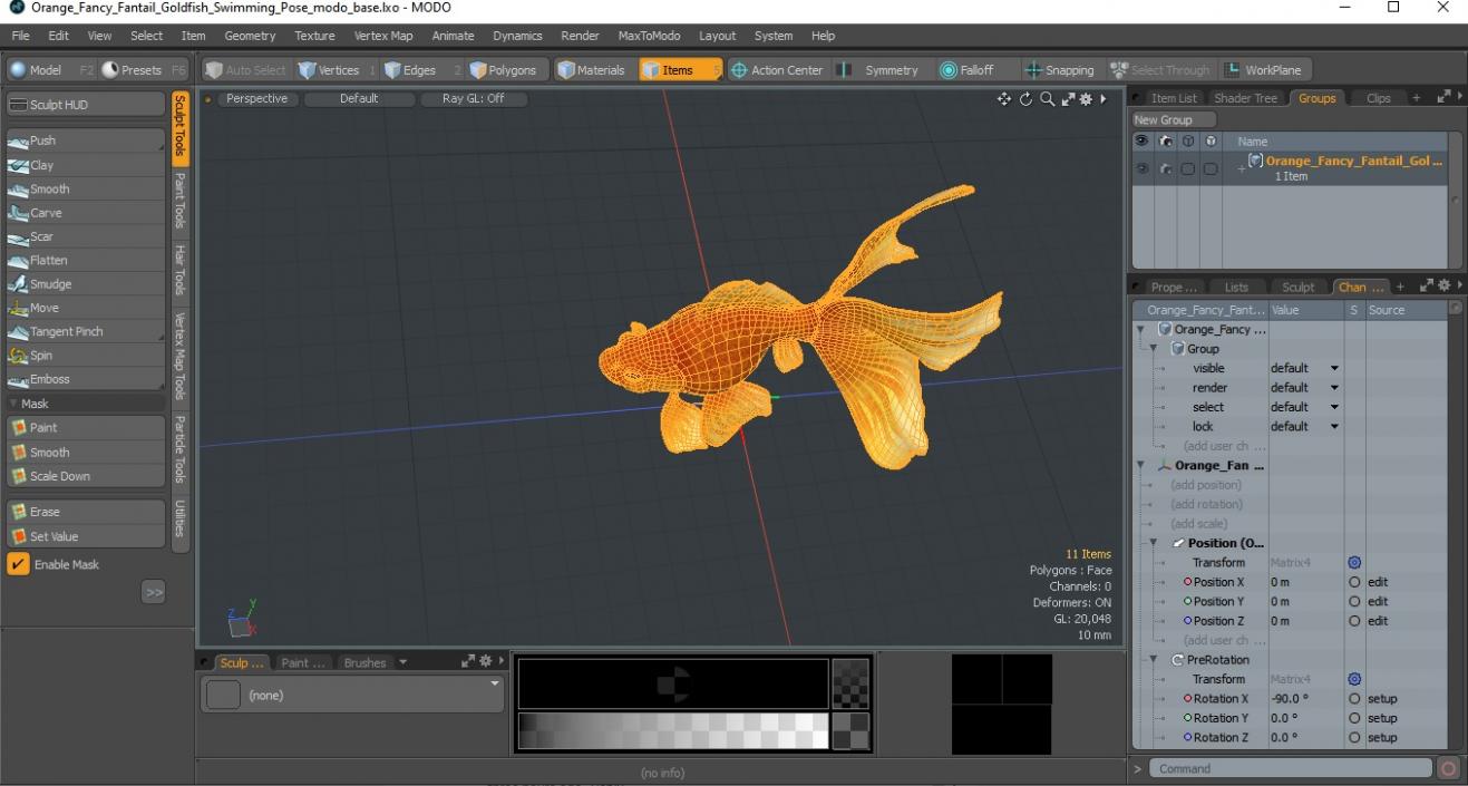 3D Orange Fancy Fantail Goldfish Swimming Pose model