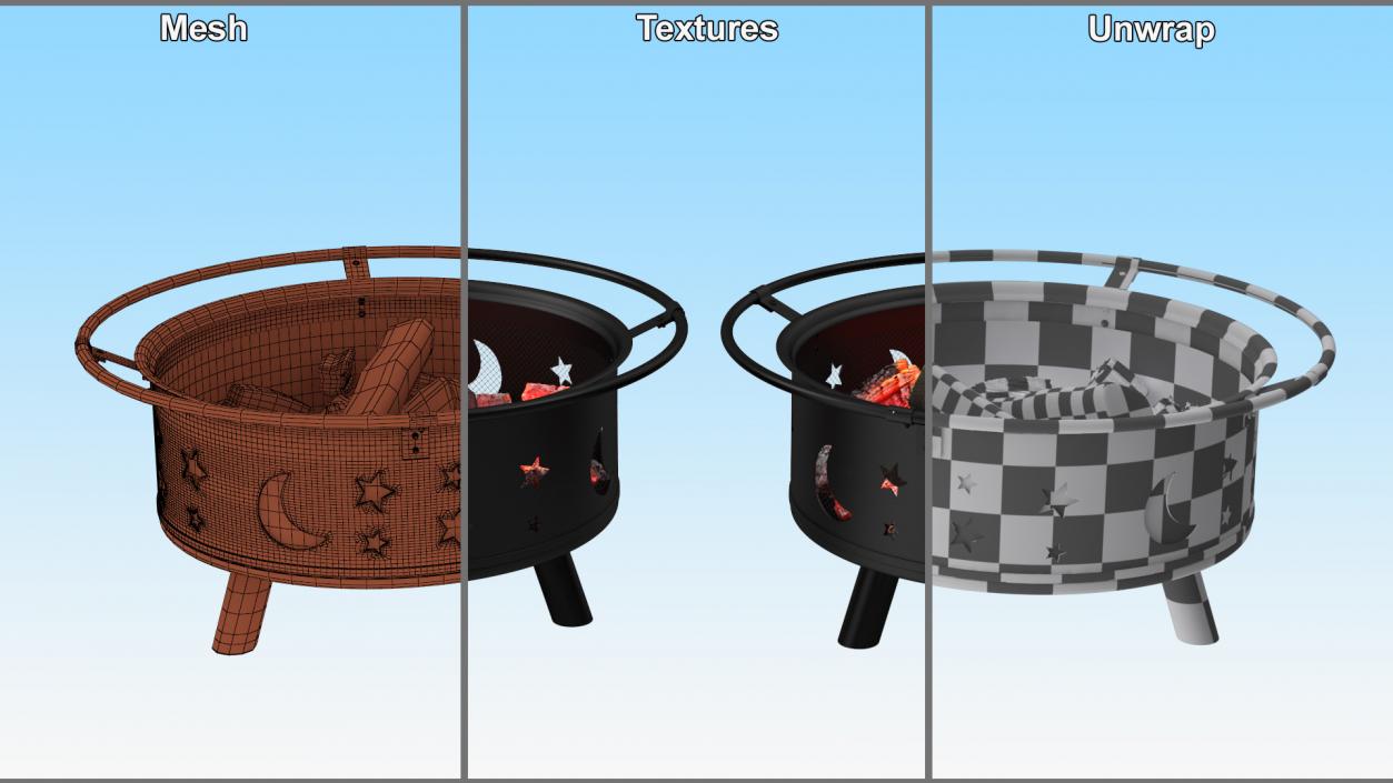 3D model Outdoor Fire Pit with Firewood Open