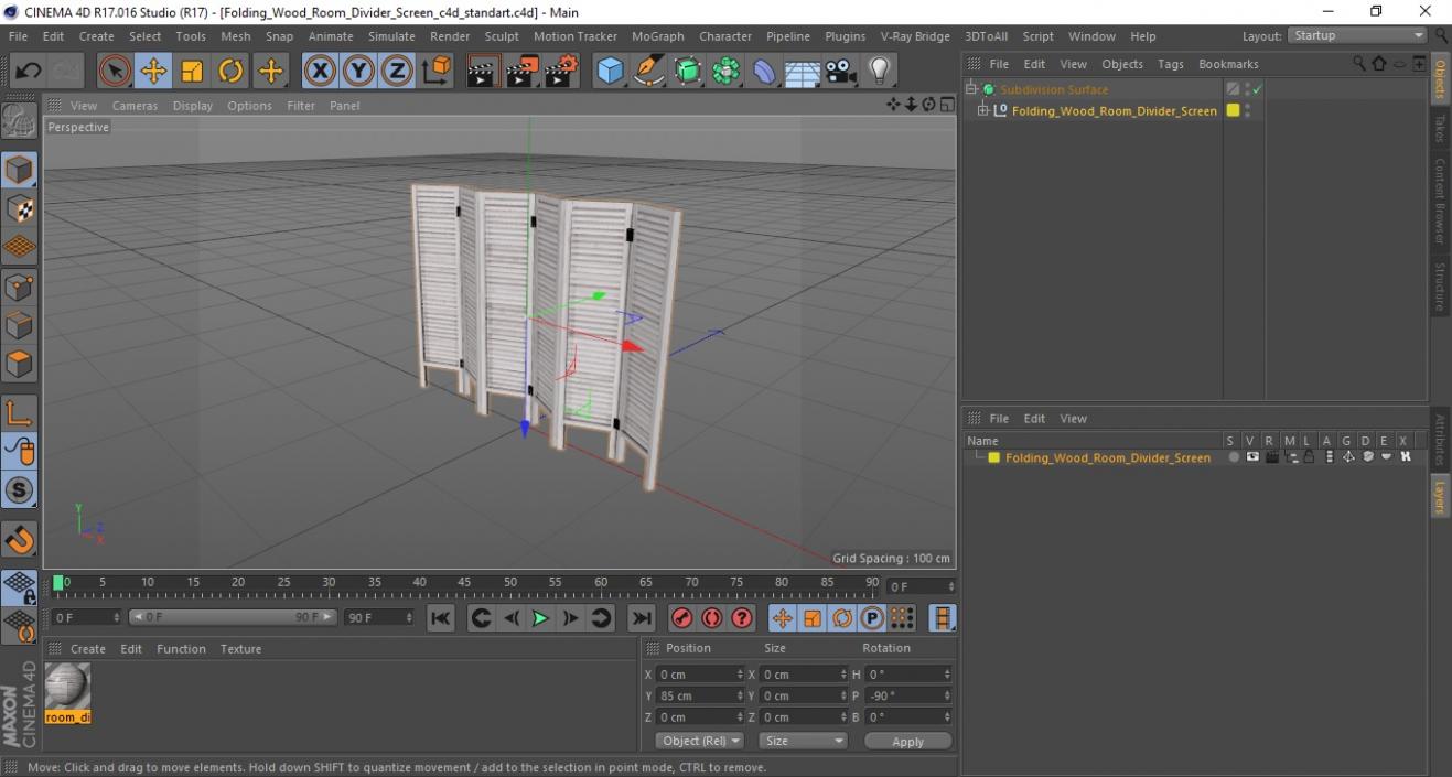 Folding Wood Room Divider Screen 3D