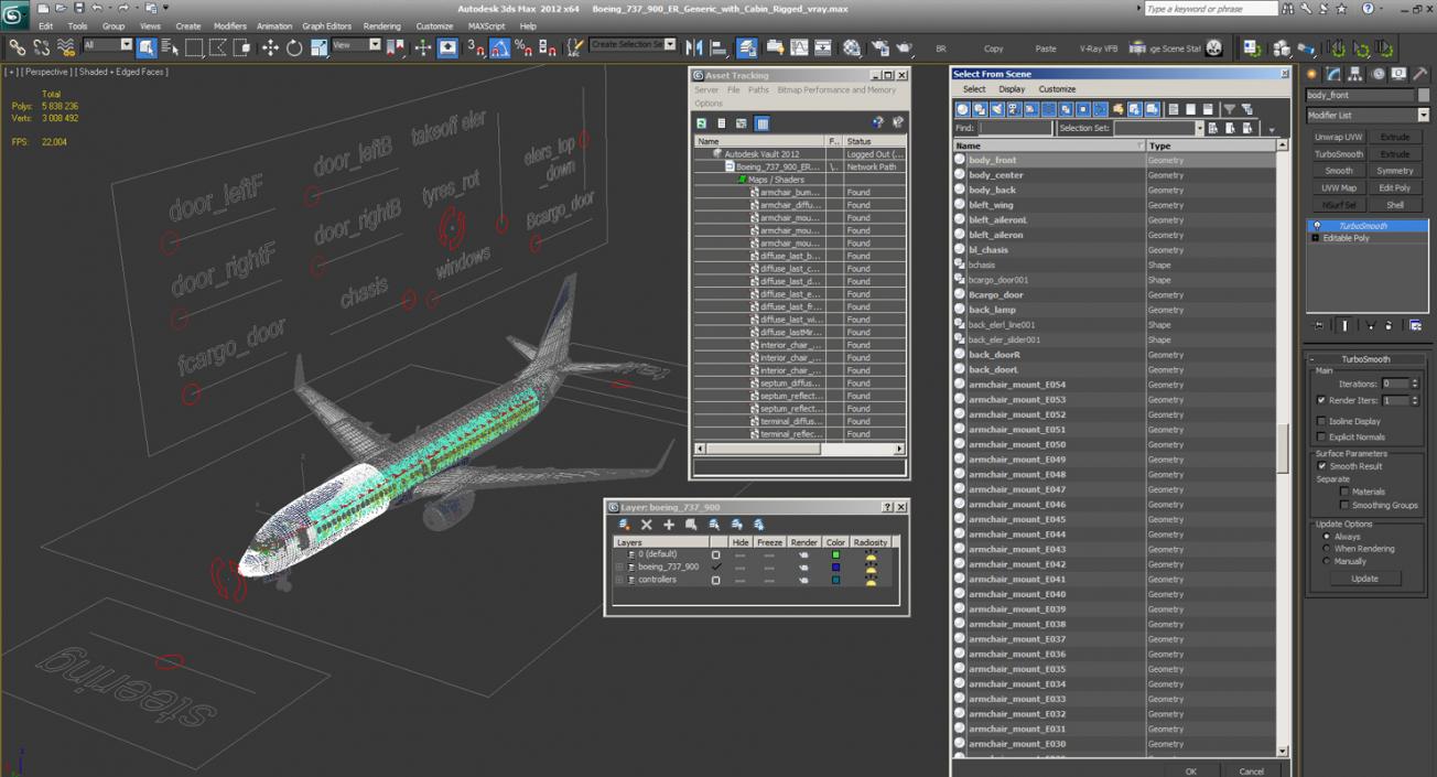 3D Boeing 737-900 ER Generic with Cabin Rigged model