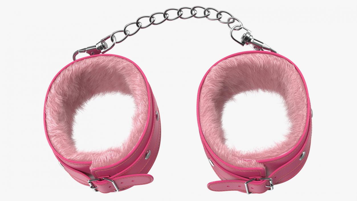 3D Leather Handcuffs Pink with Fur