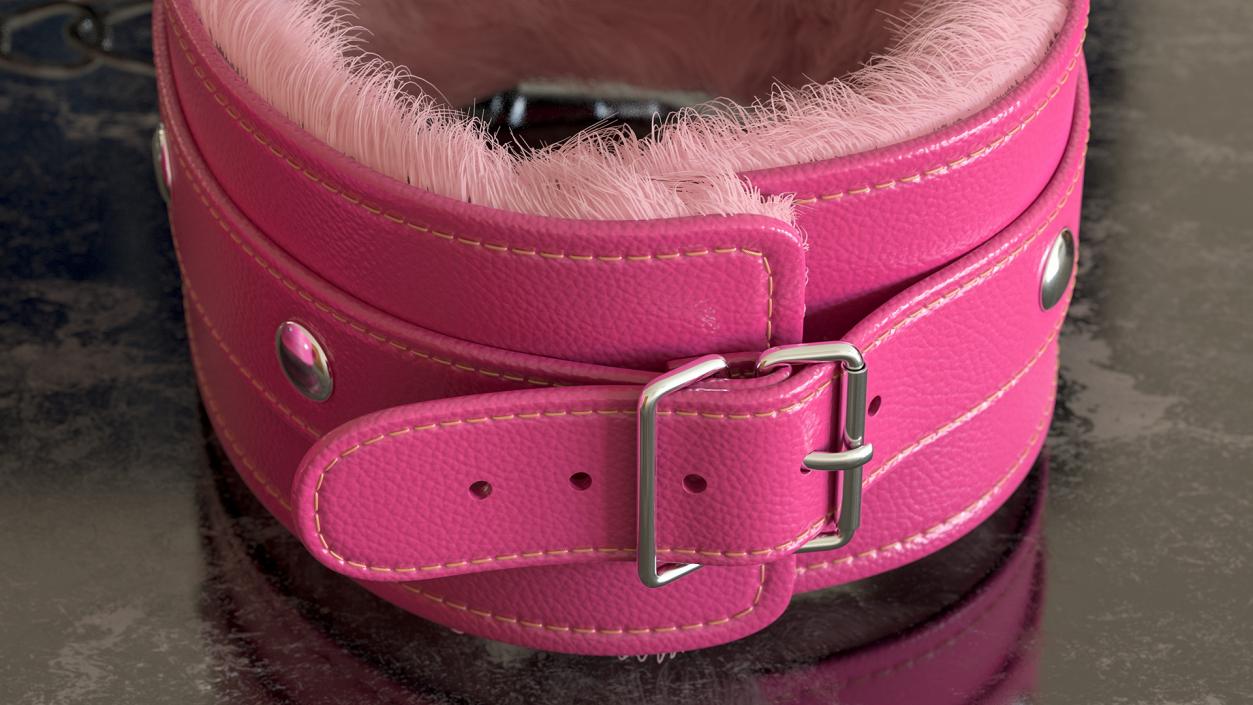 3D Leather Handcuffs Pink with Fur