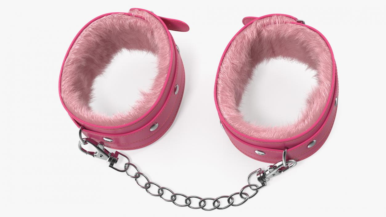 3D Leather Handcuffs Pink with Fur