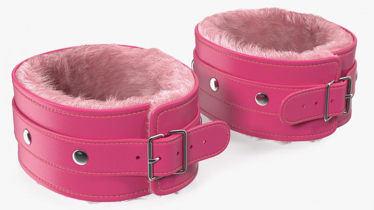 3D Leather Handcuffs Pink with Fur