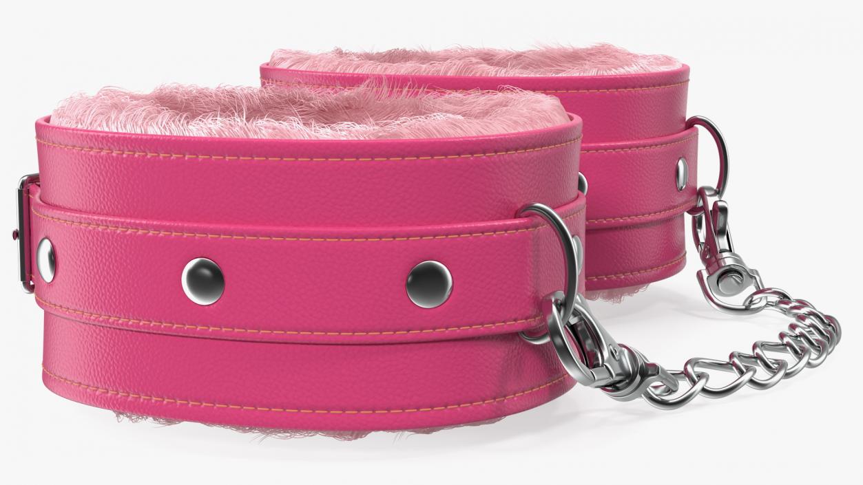 3D Leather Handcuffs Pink with Fur