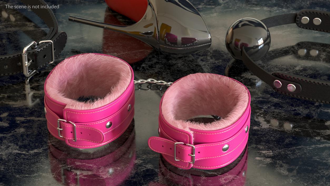 3D Leather Handcuffs Pink with Fur