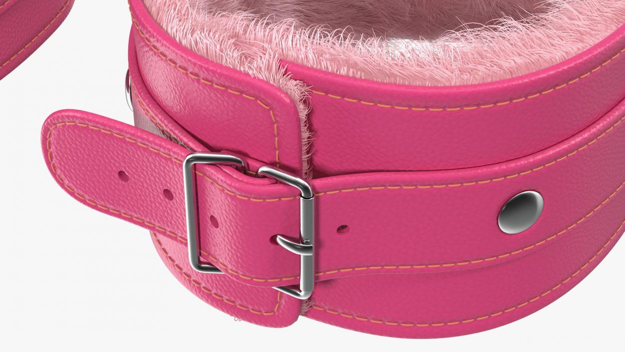 3D Leather Handcuffs Pink with Fur