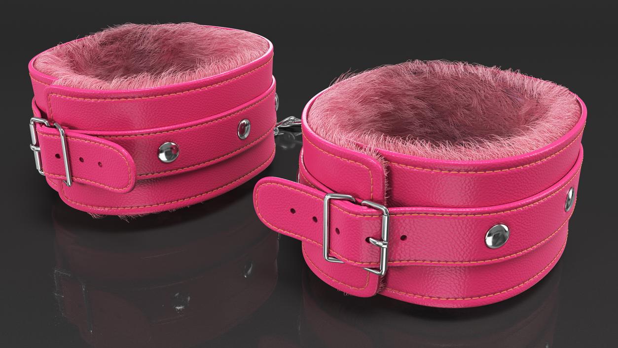 3D Leather Handcuffs Pink with Fur