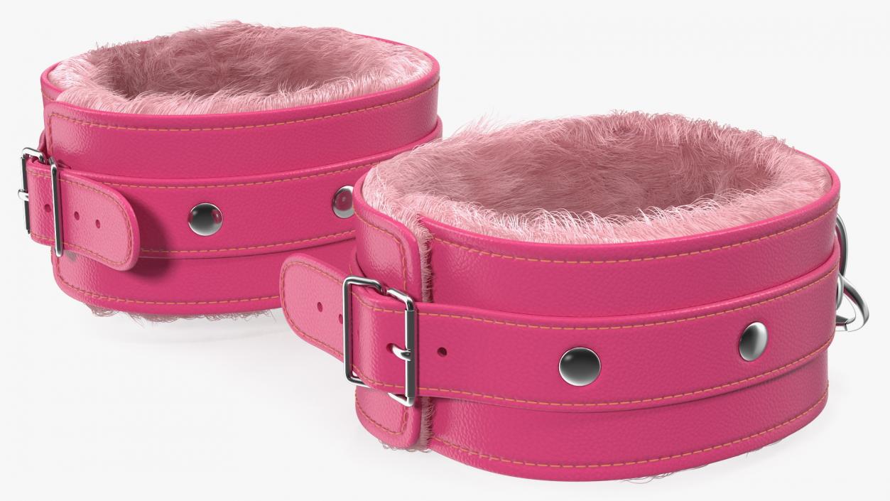 3D Leather Handcuffs Pink with Fur