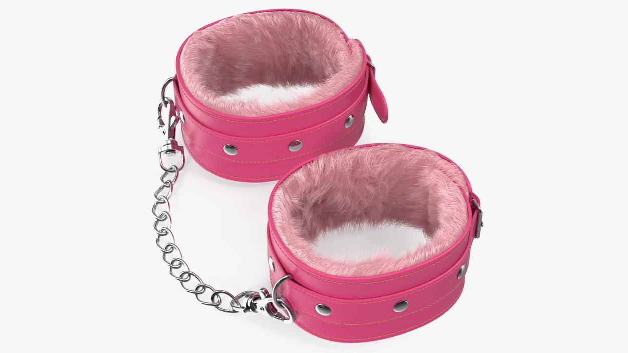 3D Leather Handcuffs Pink with Fur