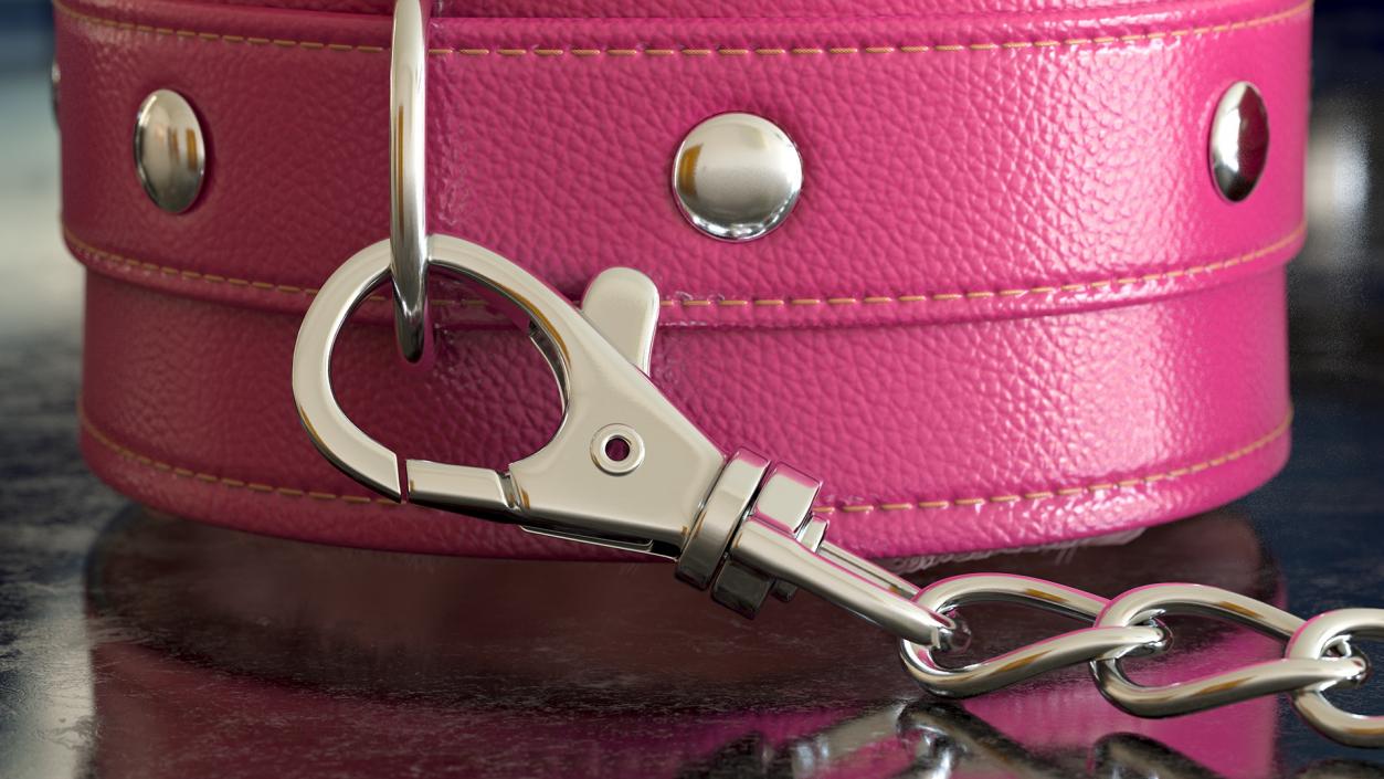 3D Leather Handcuffs Pink with Fur