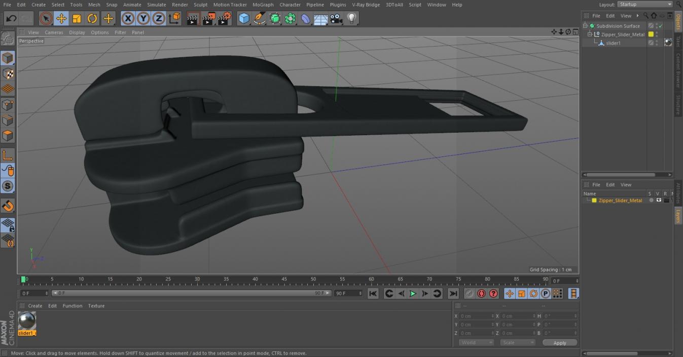Zipper Slider Metal 3D model