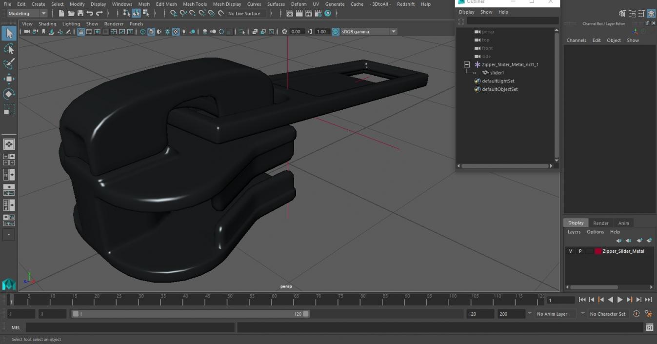 Zipper Slider Metal 3D model