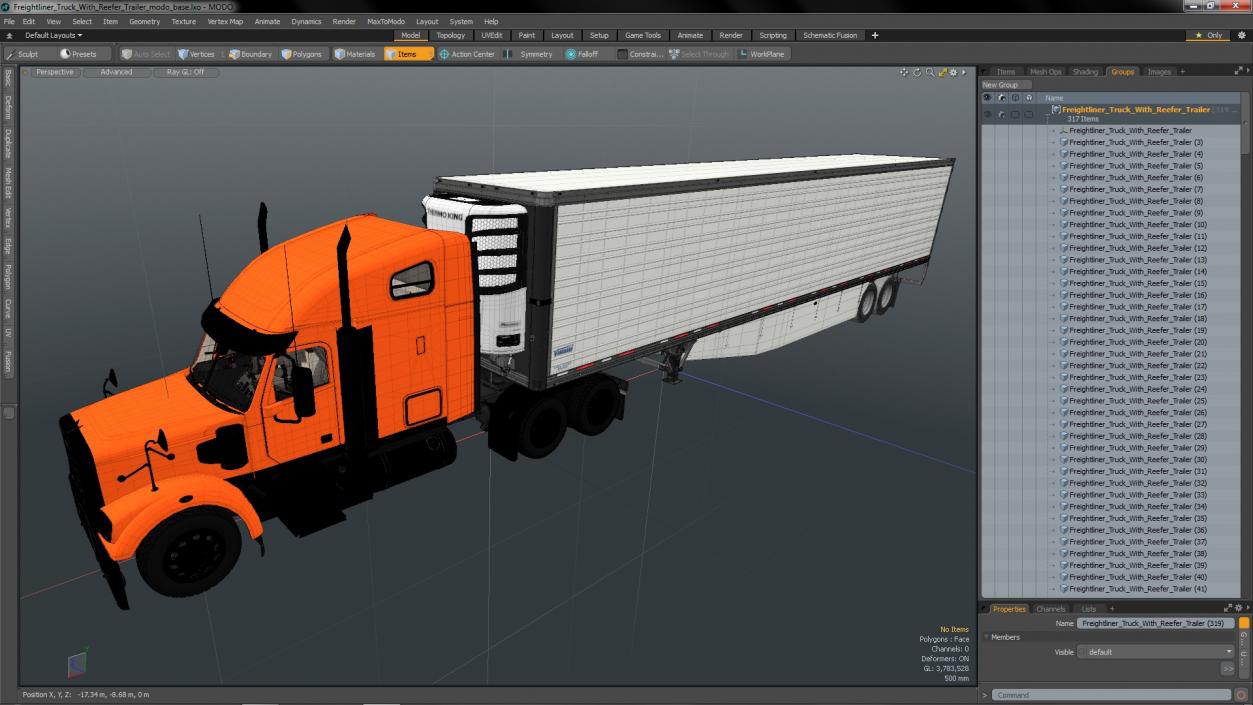 3D Freightliner Truck with Reefer Trailer model