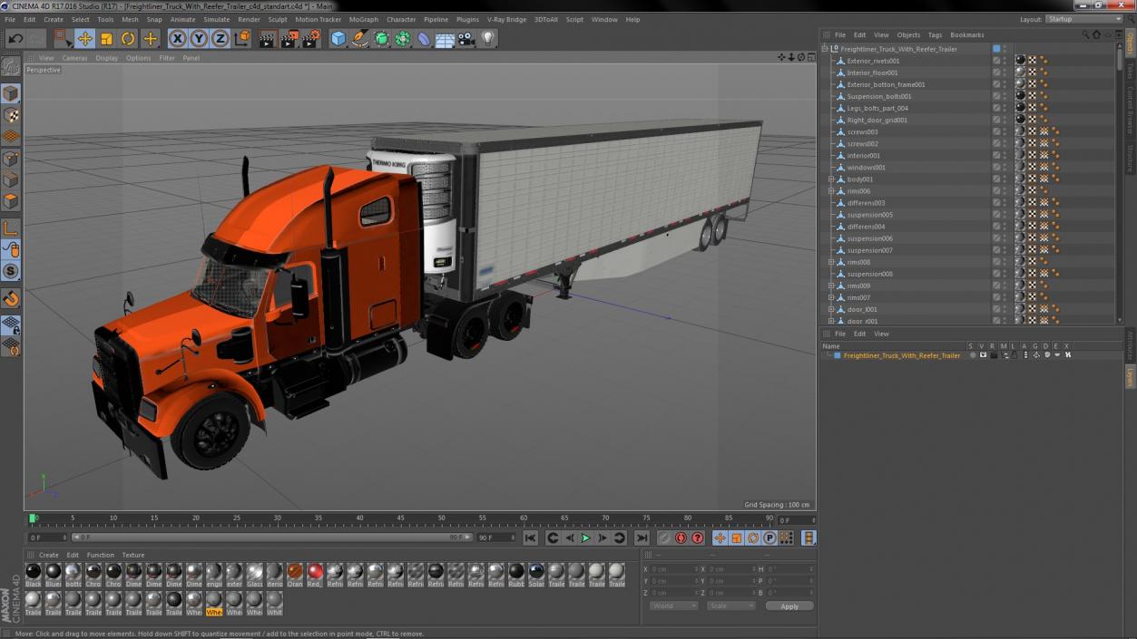 3D Freightliner Truck with Reefer Trailer model