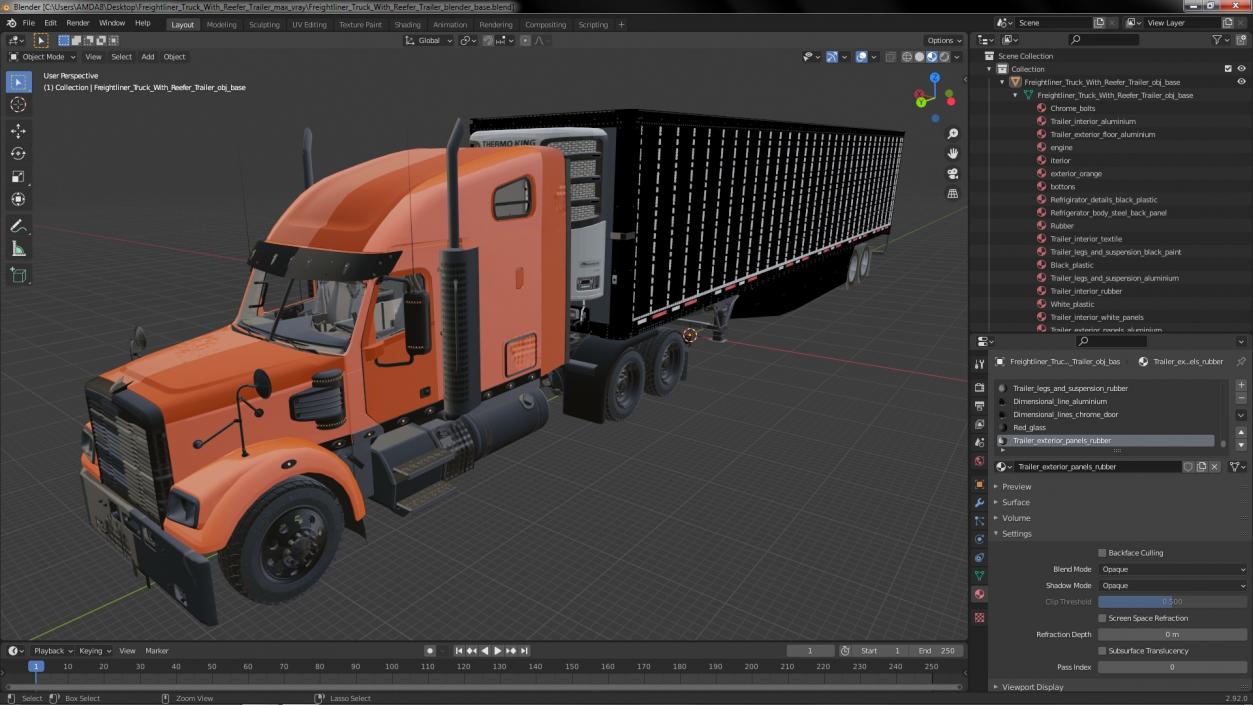 3D Freightliner Truck with Reefer Trailer model