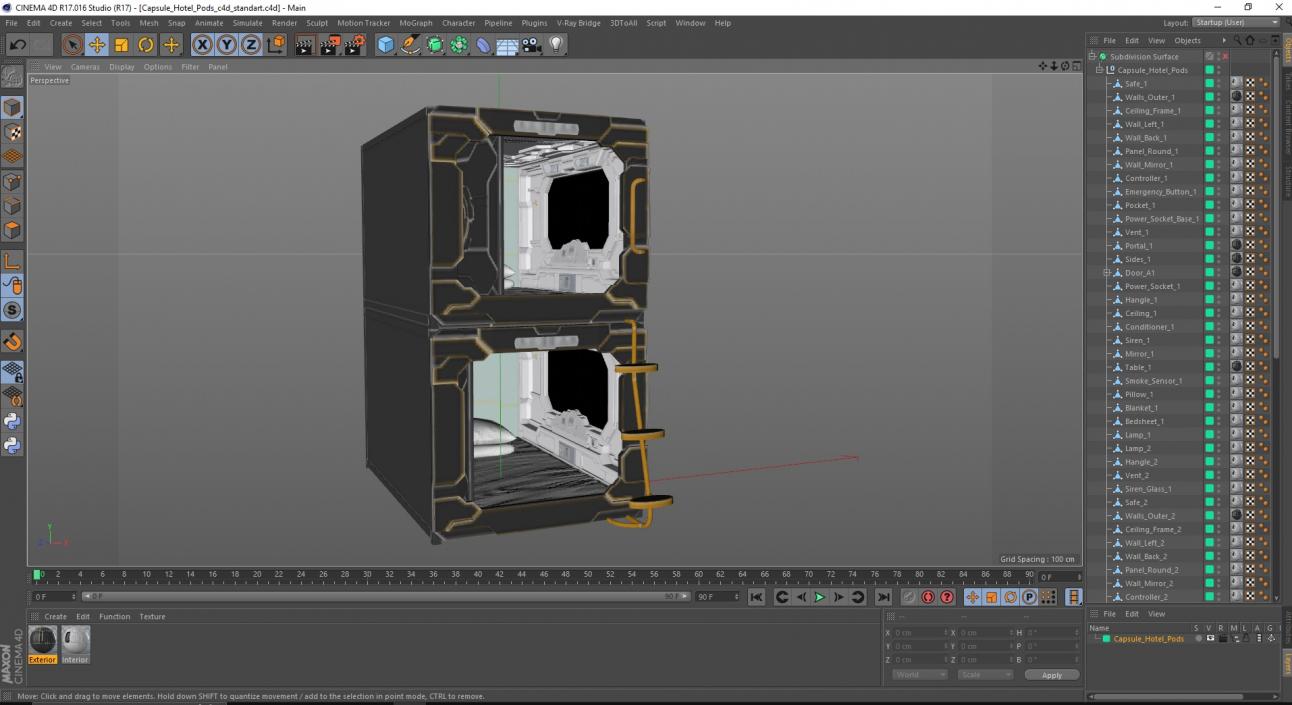 3D Capsule Hotel Pods model