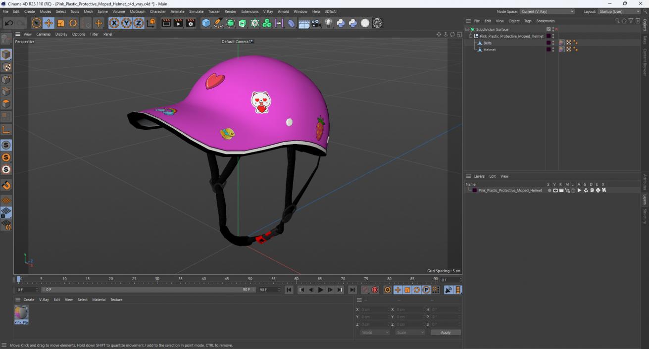 3D Pink Plastic Protective Moped Helmet