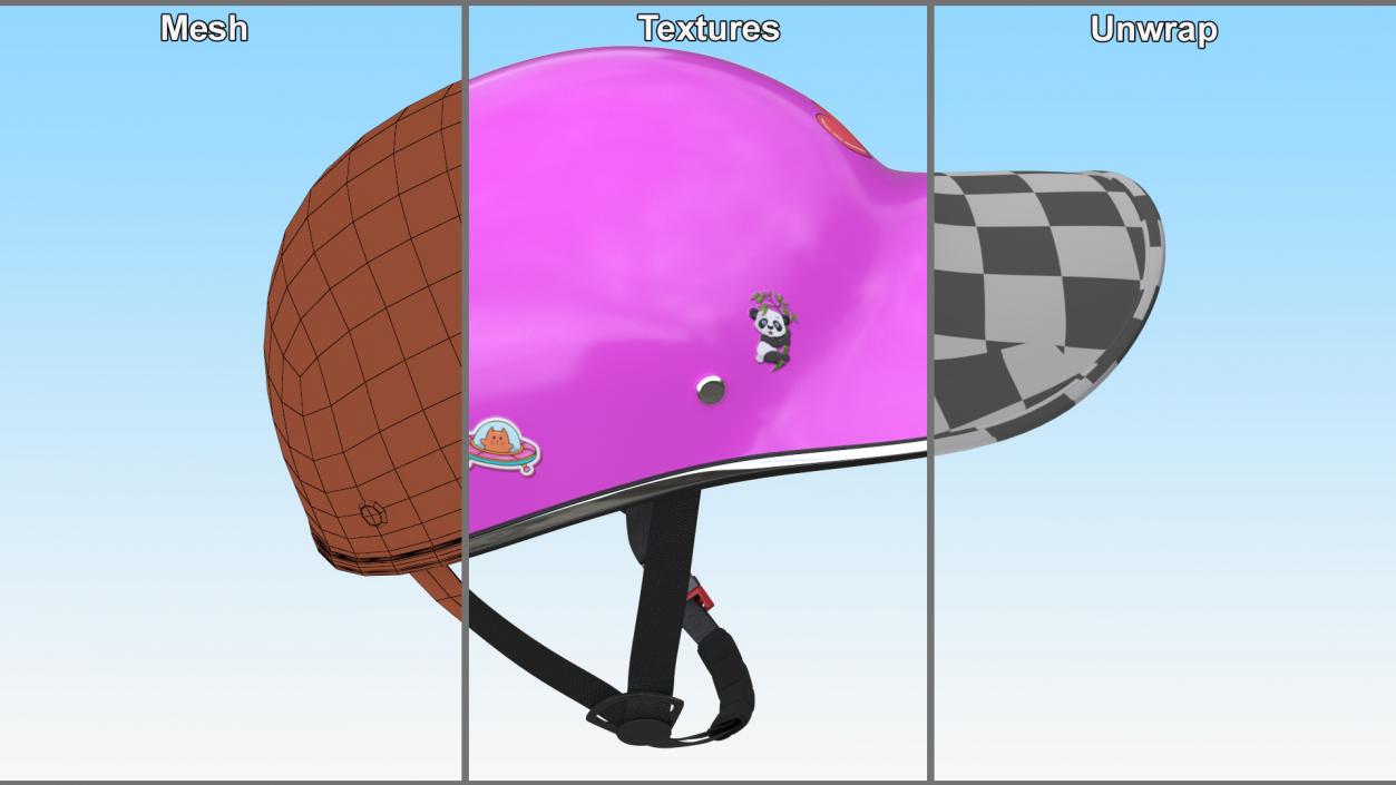 3D Pink Plastic Protective Moped Helmet