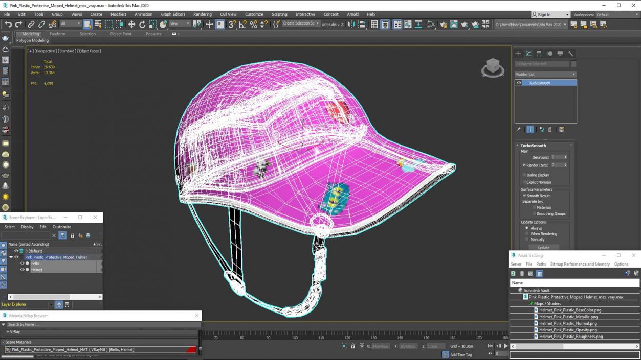 3D Pink Plastic Protective Moped Helmet