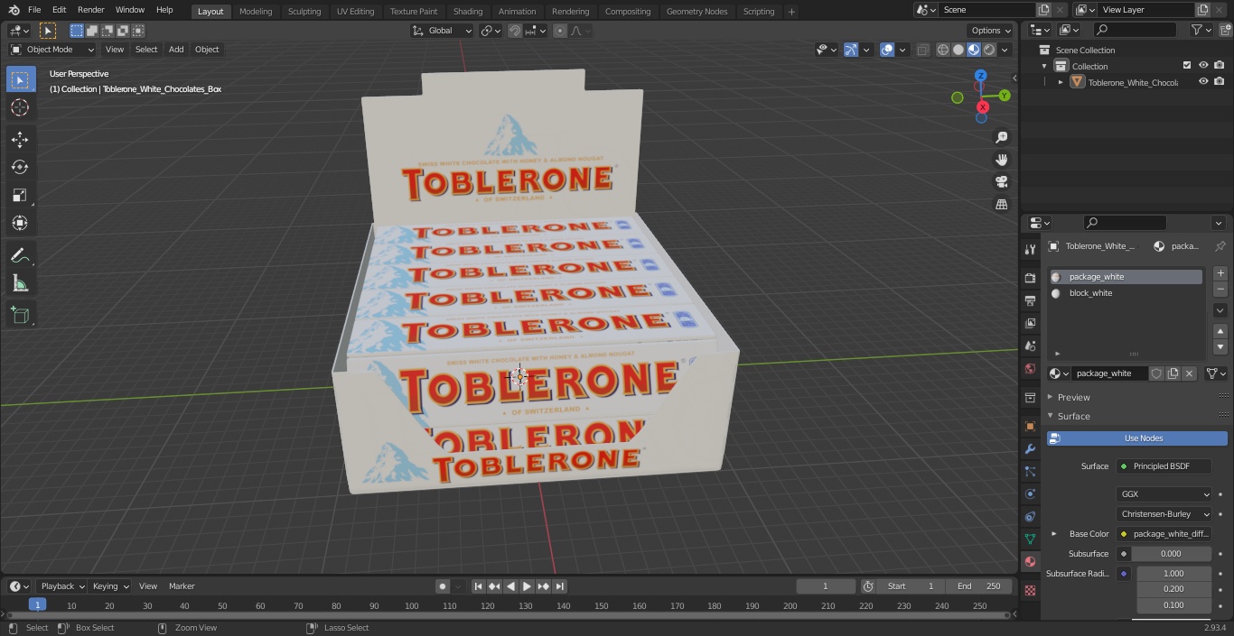 3D model Toblerone White Chocolates Box