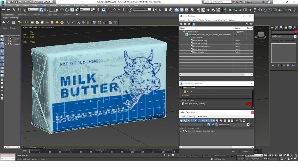 Wrapped Unsalted Cow Milk Butter 3D